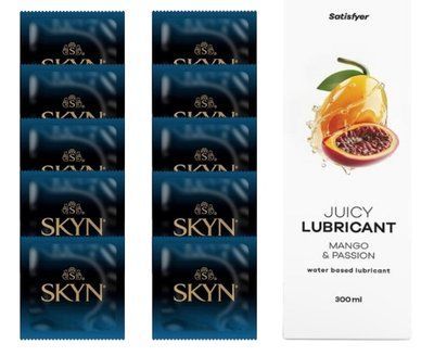 Комплект SKYN Extra Lube 10 шт. + Лубрикант Satisfyer Juicy Lubricant Mango & Passion 300 мл SOS12563 фото