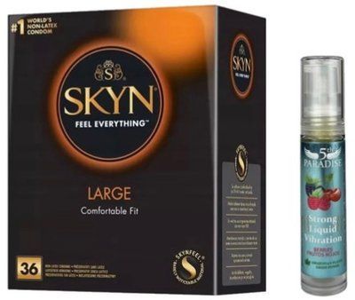 Набор из SKYN Large (36 шт) + Жидкий вибратор 5th Paradise Liquid Vibrator &mdash; Красные ягоды (10 мл) SOS9952 фото