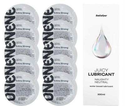 Комплект ONE Extra strong 10 шт. + Лубрикант Satisfyer Juicy Lubricant Naughty Neutral (300 мл) SOS12261 фото
