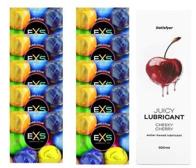 Комплект: EXS BUBBLEGUM 10 шт. + Лубрикант Satisfyer Cheeky Cherry 300 мл SOS11459 фото