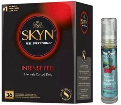 Набор из SKYN Intense Feel (36 шт) + жидкий вибратор 5th Paradise Liquid Vibrator &mdash; Красные ягоды (10 мл) SOS9852 фото