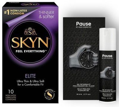 Набор из SKYN Elite 10 шт + Пролонгатор PAUSE &mdash; Nuei, 50мл SOS8892 фото