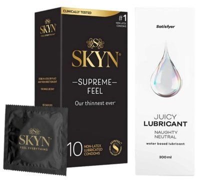 Комплект Лубрикант Satisfyer Juicy Lubricant Naughty Neutral 300 мл + Skyn Supreme Feel 10 шт SOS12763 фото