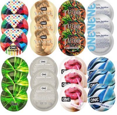 Набор с 24 шт ONE Ribs + ONE Vanish + ONE Tattoo + ONE Sensitive + ONE Glowing + ONE Dome + ONE Bubblegum + ONE Mint SOS8291 фото