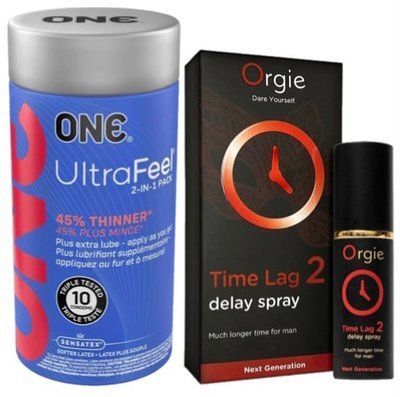 Набор из ONE UltraFeel 2-in-1 Pack 10 шт + Пролонгатор Orgie Time Lag 2 Delay Spray, 10 мл SOS9242 фото