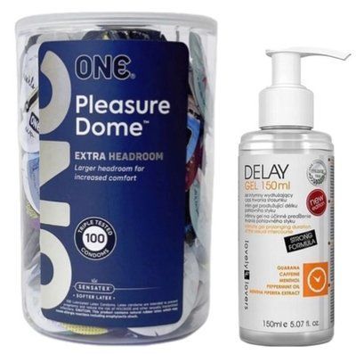 Набор из ONE Pleasure Dome, 100 шт + Пролонгатор Lovely Lovers DELAY GEL 150ml SOS9592 фото