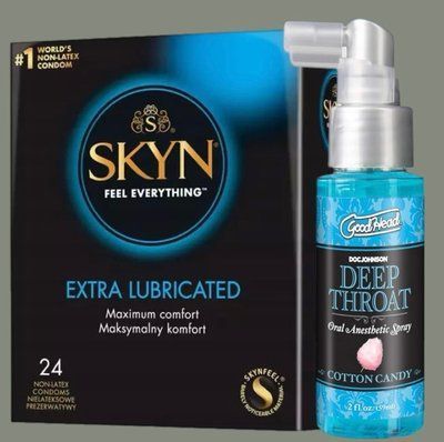 Набір SKYN Extra Lube 24 шт + Спрей Doc Johnson GoodHead DeepThroat Spray Cotton Candy 59 мл  SOS5860 фото