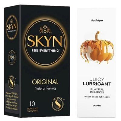Комплект Лубрикант Satisfyer Juicy Playful Pumpkin 300 мл + SKYN Original 10 шт SOS12863 фото