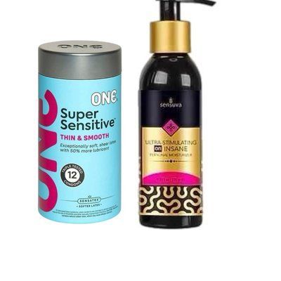ONE Super Sensitive Pack 12 шт.+ Збудлива змазка на гібридній основі Sensuva - Ultra-Stimulating On Insane, 125 мл SOS6520 фото
