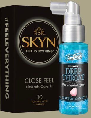 Набор SKYN Close Feel пачка 10 штук + Спрей для минета Doc Johnson GoodHead DeepThroat Spray - Cotton Candy 59 мл SOS5032 фото