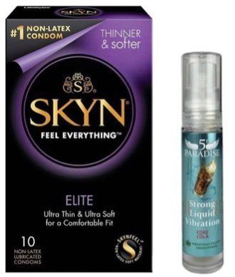Набор из SKYN Elite (10 шт) + Жидкий вибратор мощный вкус: 5th Paradise Liquid Vibrator &mdash; КОКА Кола (10 мл) SOS9753 фото