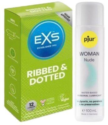 Набір EXS Ribbed & Dotted (12 шт) + pjur Woman Nude 100 мл SOS13514 фото