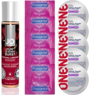 Набор 10 шт Pasante Regular и ONE Tattoo Touch + System JO H2O - Cherry Burst (30 мл) SOS4853 фото