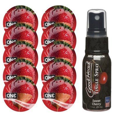 Комплект ONE Chocolate Strawberry 10 шт + Doc Johnson GoodHead Tingle &ndash; Sweet Cherry, 29 мл SOS13764 фото