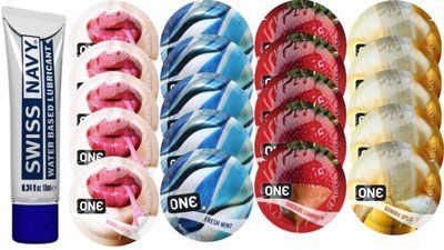 Набор из Swiss Navy Water-Based 10 мл + ONE Bubblegum + ONE Mint + ONEChocolateStrawberry + ONEBanana SOS8543 фото