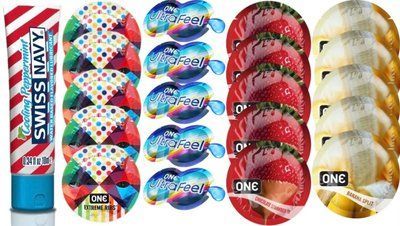 Набор из SwissNavy CoolingPeppermint 10мл + ONERibs + ONE UltraFeel + ONEChocolateStrawberry + ONEBanana SOS8643 фото
