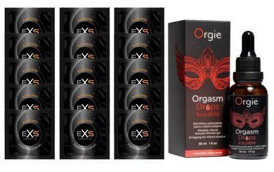 Комплект EXS Black Latex 15 шт + ORGIE збуджуючі краплі для клітора &laquo;Яблуко і Кориця&raquo;, 30 мл SOS14663 фото