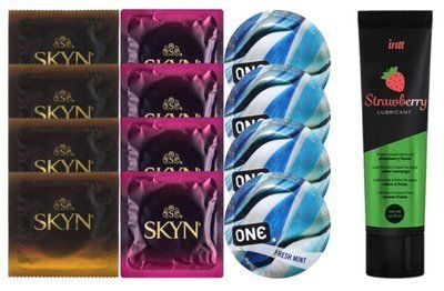 Набір: Смазка Intt Strawberry (100 мл) + 4 шт SKYN Passion дайкири + 4 шт SKYN CHERRY SUNRISE + 4 шт ONE Fresh Mint SOS10353 фото