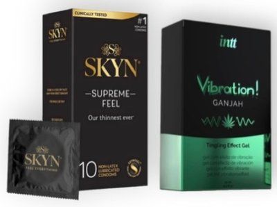 Skyn Supreme Feel 10 шт + Intt Vibration Ganjah (15 мл) SOS7098 фото
