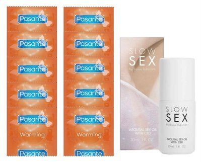 Комплект Pasante Warming 10 шт + SLOW SEX Arousal Sex Oil CBD (30 мл) SOS14265 фото