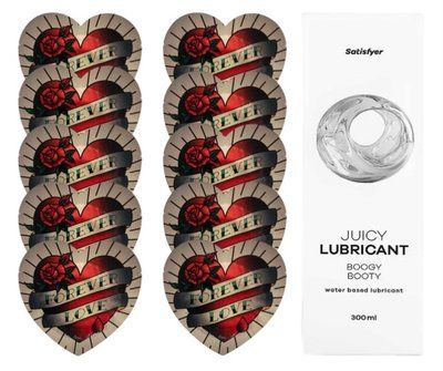 Комплект Pasante Heart 10шт. + Лубрикант Satisfyer Juicy Lubricant Boogy Booty 300 мл SOS11562 фото