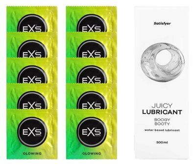 Набір: EXS Glow in the Dark 10 шт. + Лубрикант Satisfyer Boogy Booty 300 мл SOS11357 фото