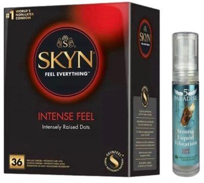 Набор из SKYN Intense Feel (36 шт) + жидкий вибратор 5th Paradise Liquid Vibrator &mdash; Кола (10 мл) SOS9853 фото