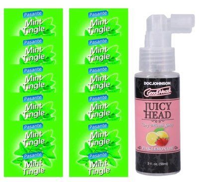 Комплект Pasante Mint Tingle 10 шт + Doc Johnson GoodHead Juicy Head Dry Mouth Spray Pink Lemonade (59 мл) SOS13915 фото