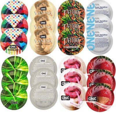 Набор с 24 шт ONE Ribs + ONE Vanish + ONE Tattoo + ONE Sensitive + ONE Glowing + ONE Dome + ONE Bubblegum + ONE Chocolate Strawberry SOS8292 фото