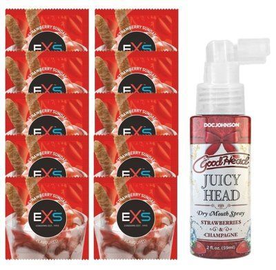 EXS STRAWBERRY SUNDAE 10 шт + Doc Johnson &ndash; Juicy Head Strawberries and Champagne (59 мл) SOS14065 фото