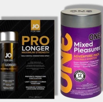 ONE Mixed Pleasures, 12 шт - Пролонгатор JO Prolonger Spray with Lidocaine (60 мл) SOS6067 фото