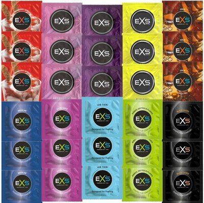 Набір EXS 100 шт EXTREME, Extra Thick, Mixed Flavors, Air Thin, Black Latex, Regular SOS3645 фото