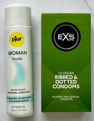 Комплект EXS Ribbed & Dotted 12 шт + Лубрикант pjur Woman Nude, 100 мл SOS3246 фото