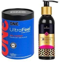 ONE UltraFeel 2-в-1. 40 шт.+ Збуджуюча змазка Sensuva - Ultra-Stimulating On Insane SOS6473 фото