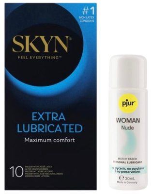 Комплект Skyn ​​Exstra Lube 10 шт + pjur Woman Nude 30 мл SOS13315 фото
