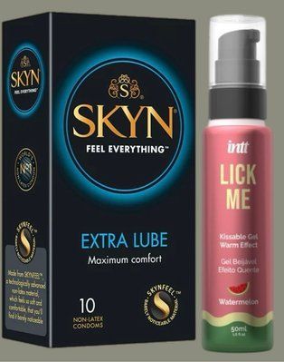 Набір Skyn Extra Lube 10 штук + Гель INTT Lick Me Kissable Gel Watermelon 50 мл SOS5262 фото