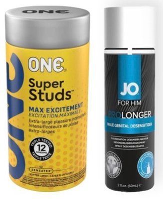 Набор 12 шт ONE Super Studs + System JO Prolonger Spray with Benzocaine (60 мл) SOS9044 фото
