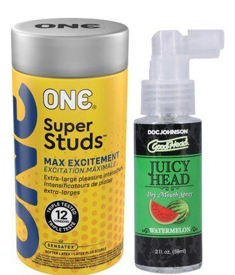 Комплект 12 шт ONE Super Studs + Спрей Doc Johnson GoodHead &ndash; Juicy Head Dry Mouth Spray &ndash; Watermelon 59мл SOS6217 фото