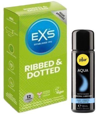 Набір EXS Ribbed & Dotted (12 шт) + pjur Aqua 30 мл SOS13515 фото