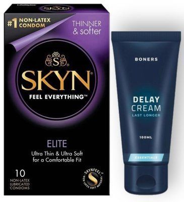 Набір з SKYN Elite 10 шт + Пролонгатор Boners Delay Cream 100 мл SOS8894 фото