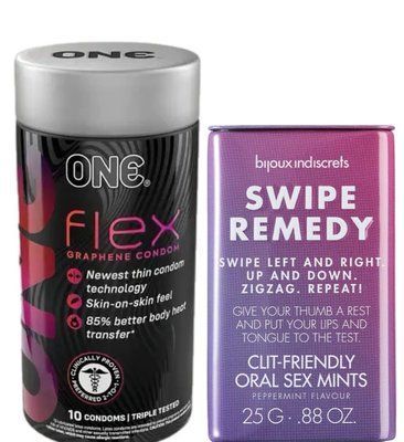 Комплект Набір 10 штук ONE Flex графен + М'ятні цукерки Bijoux Indiscrets Swipe Remedy clitherapy oral sex mints SOS6268 фото