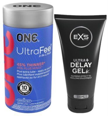 Набор из ONE UltraFeel 2-in-1 Pack 10 шт + Пролонгатор EXS Delay Gel Ultra+ 100ml SOS9244 фото