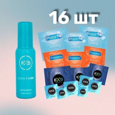 Комплект 16 шт EXS, Pasante + Лубрикант EXS Clear Lube Water Based 100 мл SOS4295 фото