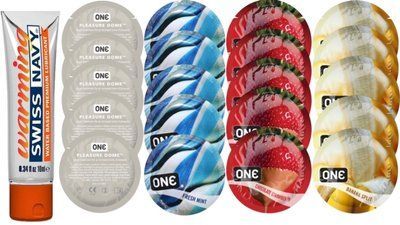 Набор из Swiss Navy Warming 10мл + ONE Dome + ONE Mint + ONEChocolateStrawberry + ONEBanana SOS8594 фото
