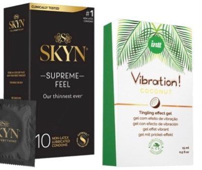 Набор из Skyn ​​Supreme Feel 10 шт + Жидкий вибратор Intt Vibration Coconut Vegan (15 мл) SOS10304 фото