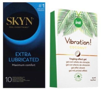 Набор из SKYN Extra Lube (10 шт) + Жидкий вибратор Intt Vibration Coconut Vegan (15 мл) SOS10204 фото