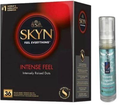 Набір з SKYN Intense Feel (36 шт) + рідки вібратор 5th Paradise Liquid Vibrator &mdash; Енергетичний напій (10 мл) SOS9854 фото