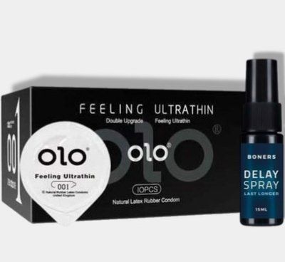 OLO 0.01 Feeling Ultrathin Black 10 шт + Пролонгатор Boners Delay Spray SOS5879 фото