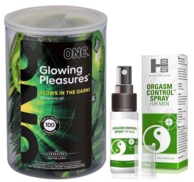 Набор из ONE Glowing Pleasures, 100 шт + Пролонгатор SEXUAL HEALTH SERIES ORGASM CONTROL SPRAY, 15 МЛ SOS9544 фото