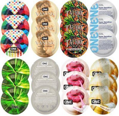 Набор с 24 шт ONE Ribs + ONE Vanish + ONE Tattoo + ONE Sensitive + ONE Glowing + ONE Dome + ONE Bubblegum + ONE Banana SOS8293 фото